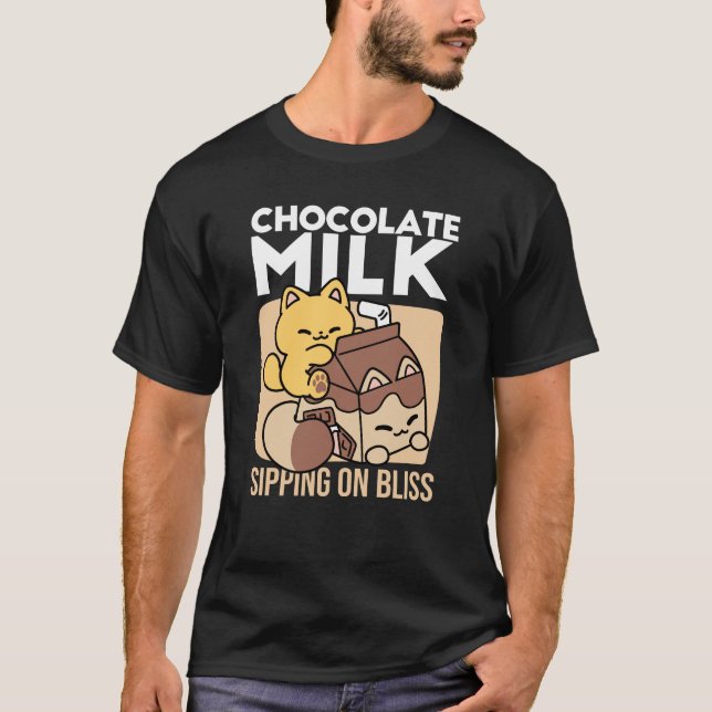 Chocolate Milk Sipping on Bliss – Kawaii Cat Food  T-Shirt (Front)