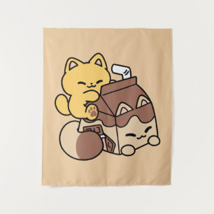 Chocolate Milk Sipping on Bliss – Kawaii Cat Food  Tapestry