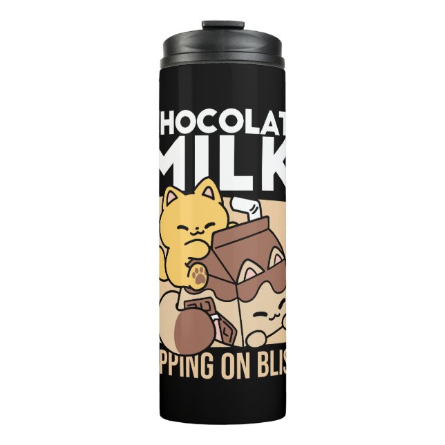 Chocolate Milk Sipping on Bliss – Kawaii Cat Food  Thermal Tumbler (Front)