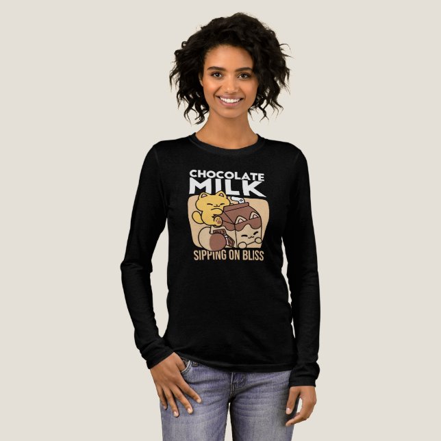 Chocolate Milk Sipping on Bliss – Kawaii Cat Food  Tri-Blend Shirt (Full Front)