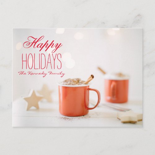 Chocolate milk topped with whipped cream holiday postcard