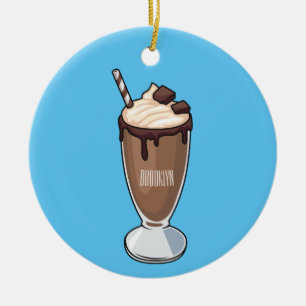 Chocolate milkshake cartoon illustration ceramic ornament