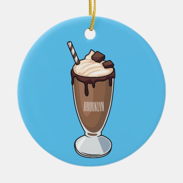 Chocolate milkshake cartoon illustration  ceramic ornament (Front)