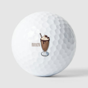 Chocolate milkshake cartoon illustration golf balls