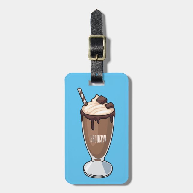 Chocolate milkshake cartoon illustration luggage tag (Front Vertical)