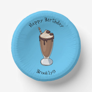Chocolate milkshake cartoon illustration paper bowls