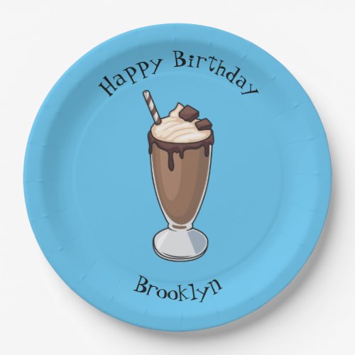 Chocolate milkshake cartoon illustration paper plates