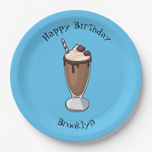Chocolate milkshake cartoon illustration paper plates (Front)