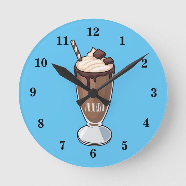 Chocolate milkshake cartoon illustration round clock (Front)