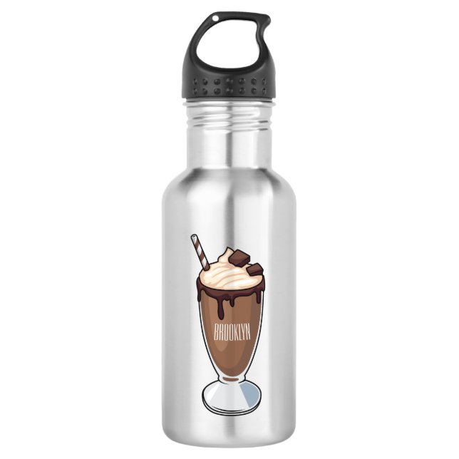 Chocolate milkshake cartoon illustration  stainless steel water bottle (Front)