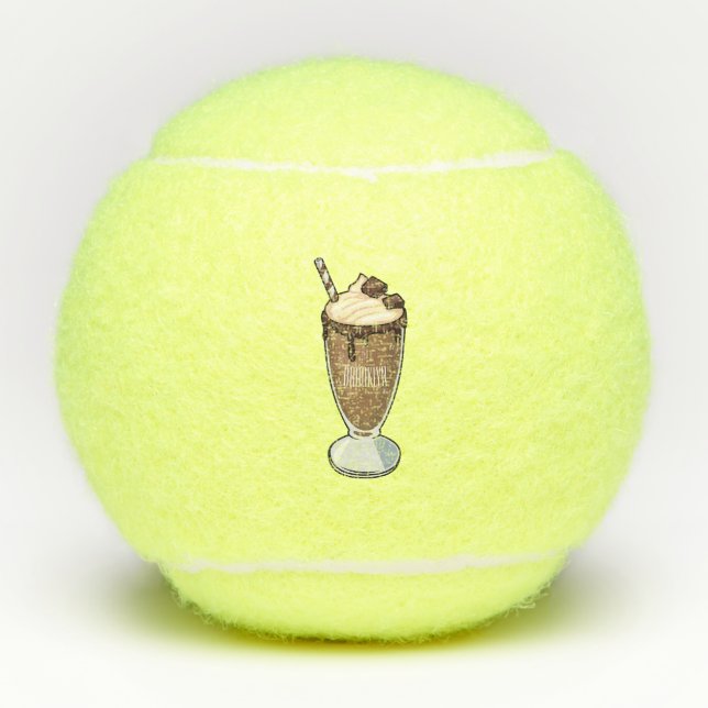 Chocolate milkshake cartoon illustration  tennis balls (Front)