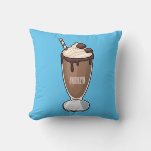 Chocolate milkshake cartoon illustration throw pillow