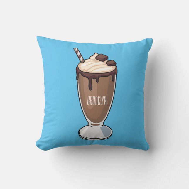 Chocolate milkshake cartoon illustration throw pillow (Front)