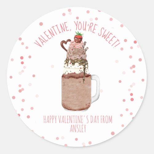 Chocolate Milkshake Classroom Valentine Photo Classic Round Sticker