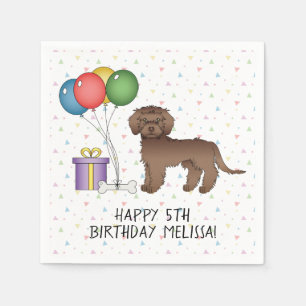 Chocolate Mini Goldendoodle Cartoon Dog Birthday Napkins