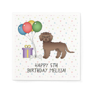 Chocolate Mini Goldendoodle Cartoon Dog Birthday Napkins