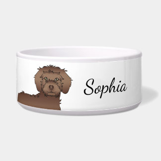 Chocolate Mini Goldendoodle Cartoon Dog &amp; Name Bowl