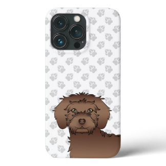 Chocolate Mini Goldendoodle Cute Cartoon Dog Head iPhone 13 Pro Case