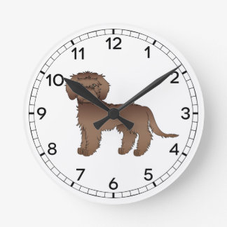 Chocolate Mini Goldendoodle Cute Cartoon Dog Round Clock