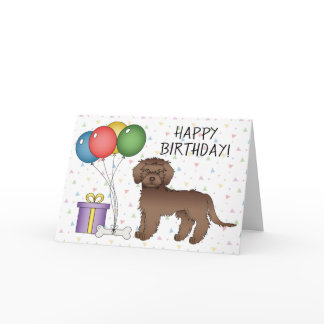 Chocolate Mini Goldendoodle Dog Happy Birthday Card