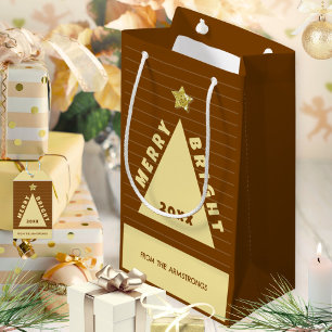 Chocolate Minimalist Christmas Tree Name Small Gift Bag