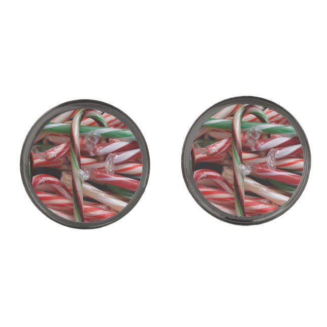 Chocolate Mint Candy Canes Holiday Festive Cufflinks (Front)