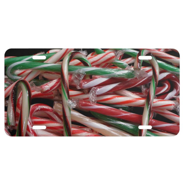 Chocolate Mint Candy Canes Holiday Festive License Plate (Front)