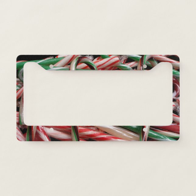 Chocolate Mint Candy Canes Holiday Festive License Plate Frame (Front)