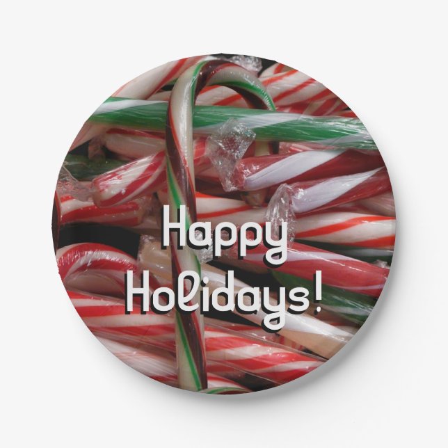 Chocolate Mint Candy Canes Holiday Festive Paper Plates (Front)