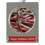 Chocolate Mint Candy Canes Holiday Festive Silver Plated Banner Ornament