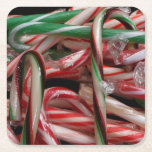 Chocolate Mint Candy Canes Holiday Festive Square Paper Coaster