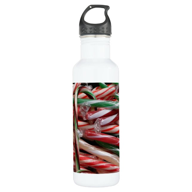 Chocolate Mint Candy Canes Holiday Festive Stainless Steel Water Bottle (Front)