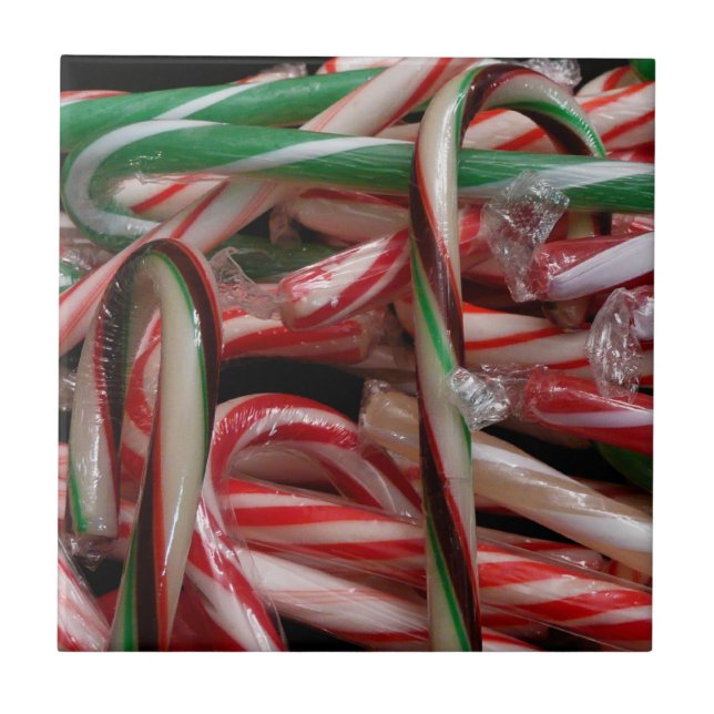 Chocolate Mint Candy Canes Holiday Festive Tile (Front)