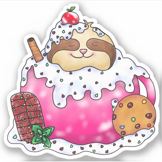 Chocolate Mint Cocoa Sleeping Sloth | Sticker (Front)