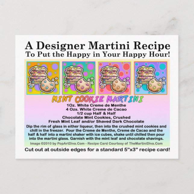 Chocolate Mint Cookie Martini Recipe Card Postcard (Front)