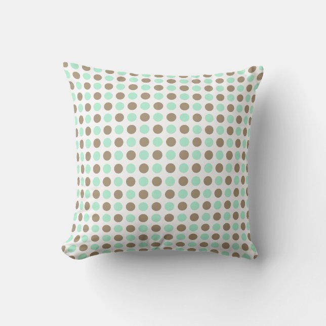 Chocolate & Mint Polka Dots Throw Pillow (Front)