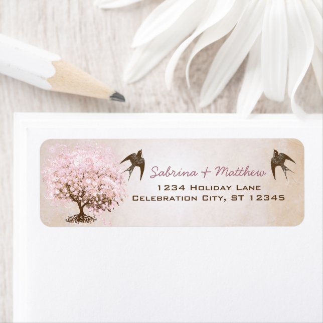 Chocolate Misty Pink Heart Leaf Tree Love Birds Label (Insitu)