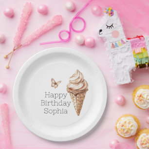 Chocolate Mocha Ice Cream Cone Birthday Paper Plates