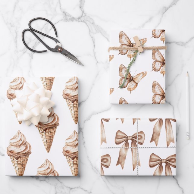 Chocolate Mocha Ice Cream Cones Birthday Wrapping Paper Sheets (Front)