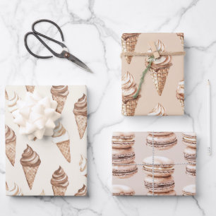 Chocolate Mocha Ice Cream Cones Birthday Wrapping Paper Sheets