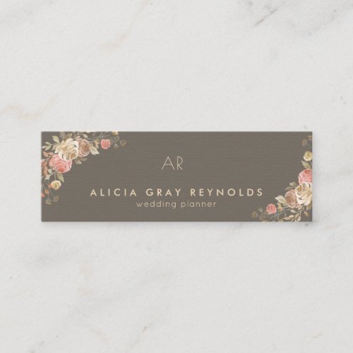 Chocolate Monogram Elegant Floral Wedding Planner Mini Business Card