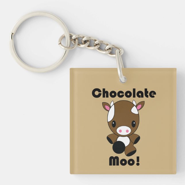 Chocolate Moo Kawaii Cow Keychain (Front)