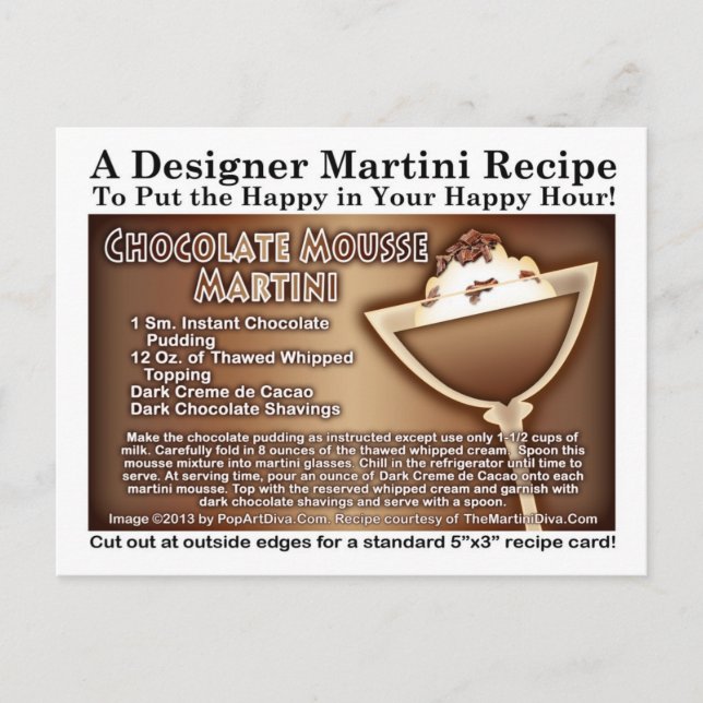 Chocolate Mousse Martini Recipe Dessert Postcard (Front)