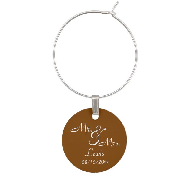 Chocolate Mr. and Mrs. Memento Wine Charm (Front)