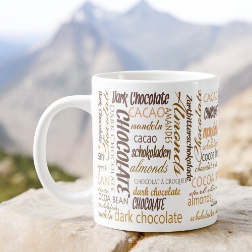 Chocolate Multilingual Typography Word Cloud Giant Coffee Mug