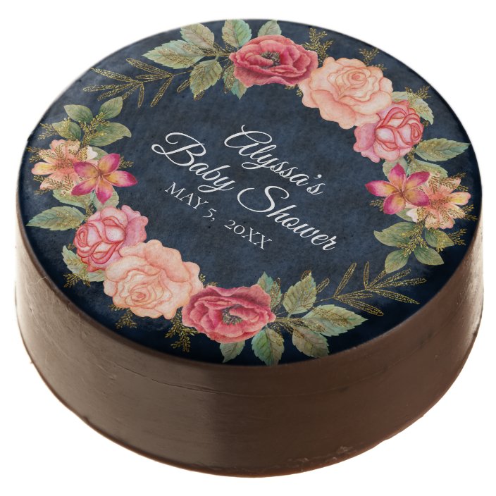 Chocolate Navy Blue Pink Red Floral Baby Shower Chocolate Covered Oreo Zazzle Com