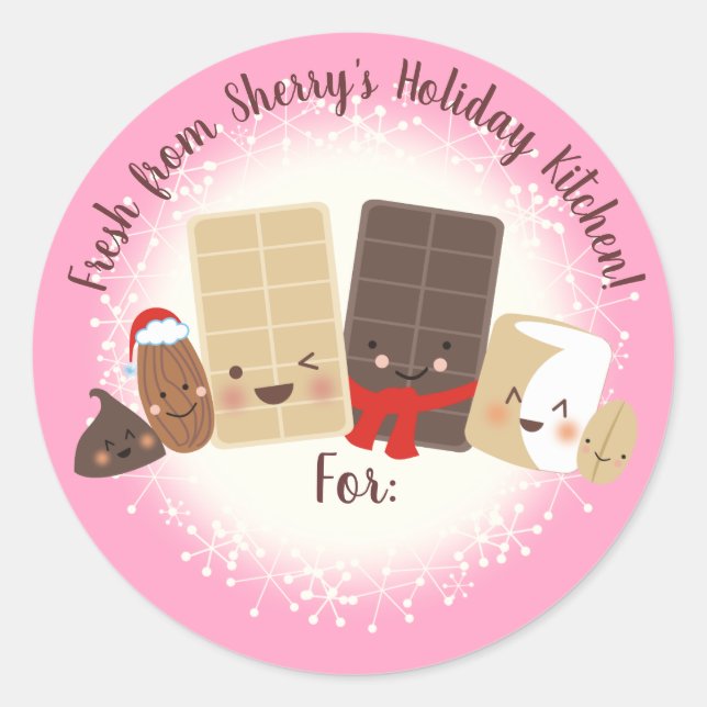 Chocolate nuts home baking personalized Christmas Classic Round Sticker (Front)