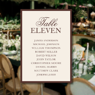 Chocolate Old Money Timeless Wedding Seating Chart Table Number