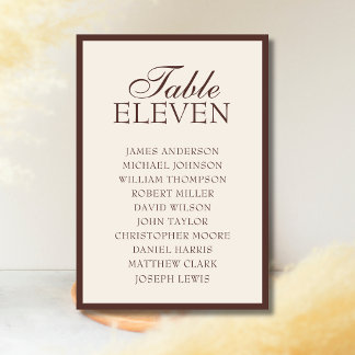 Chocolate Old Money Wedding Seating Chart Table Number