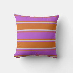Chocolate, Orchid, and Light Gray Colored Lines Throw Pillow